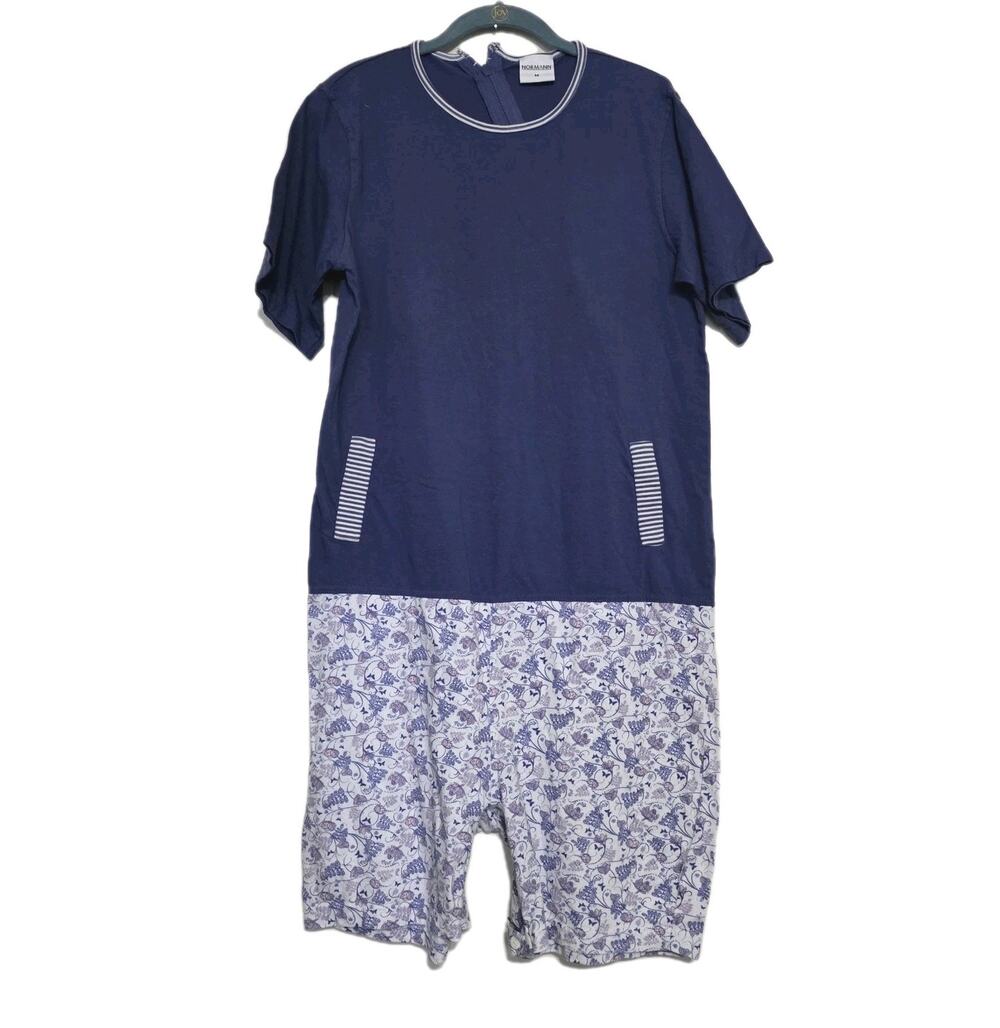 Alzheimers Nursing Romper Zip Back Crotch Womens M Pajamas Blue Stretch Lounge